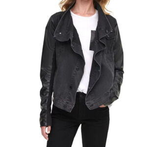 DKNY Denim Jacket Black Jeans Faux Leather Women's XL